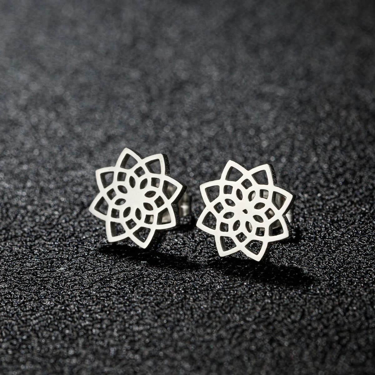 1 pair of button earrings with life seed geometry, life flower, mandala, yoga, spiritual jewelry, stainless steel accessories