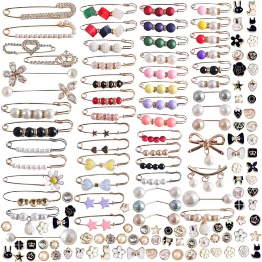 Charms for Socks 40pcs Brooches and Pins for Women Brooch Pins Button Pins Rhinestone Pearl Bling Gold Junk Sock Jewelry Charms