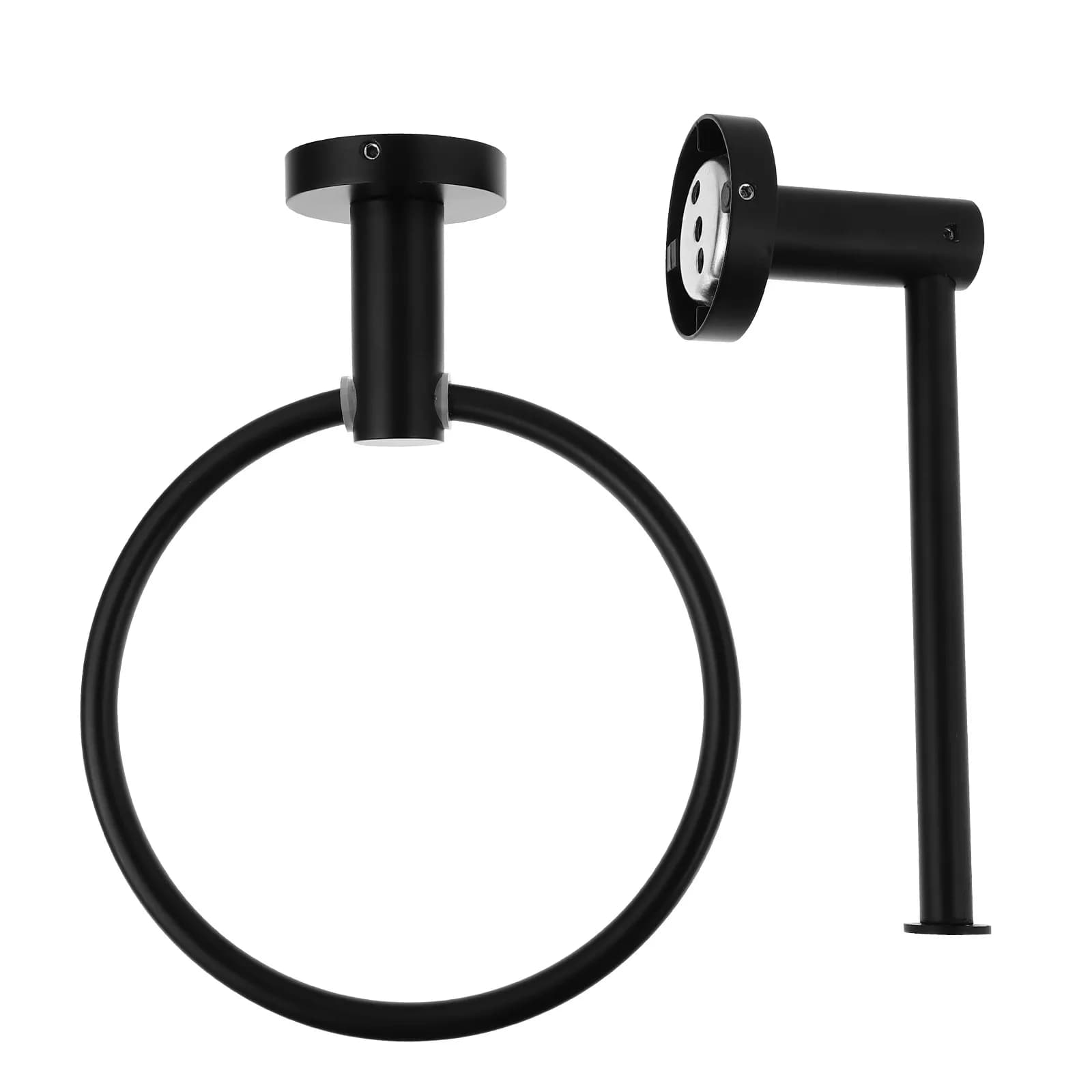 2Pcs Stainless Steel Towel Ring and Toilet Paper Holder Bathroom Storage Rack Wall Mounted Towel Hanging Rod Organizer