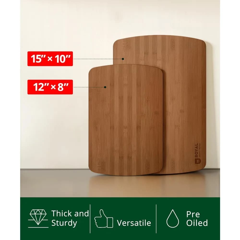 Professional Wooden Cutting Board Set with Juice Groove & Handles for Kitchen Prep Serving Charcuterie Butcher Block Meat Cheese Chopping Bamboo Wood