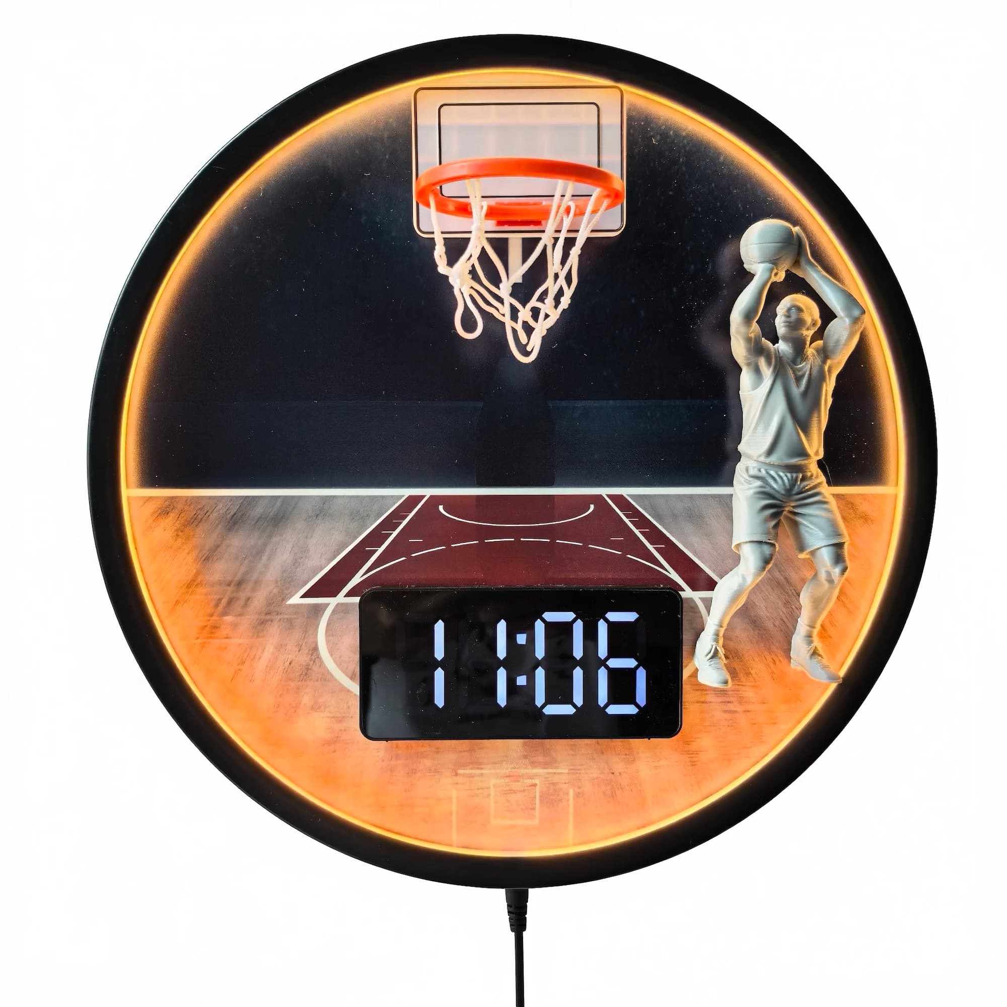 Orologio da Parete Digitale 3D con Giocatore di Basket e Illuminazione LED Elettronica per Camera dei Ragazzi