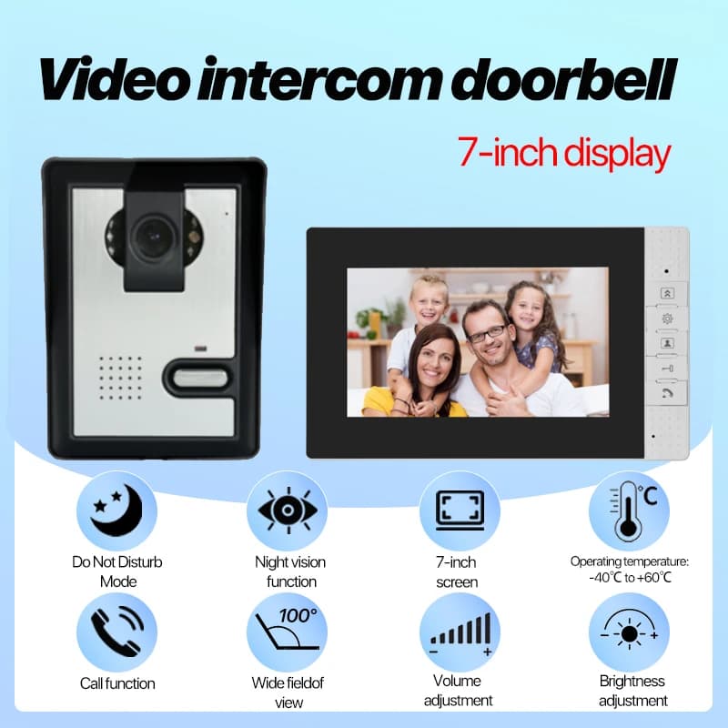 Wired Video Door Phone 7 Inch 700TVL Camera Night Vision Waterproof Two Way Audio Intercom for Home Apartment
