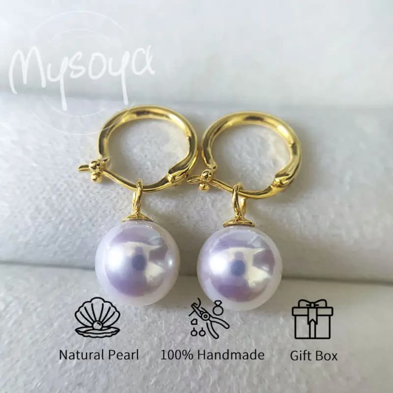 MYSOYA Giappone Akoya Acqua di mare Orecchini bianchi con perle Orecchini a bottone 7,5-8 mm con confezione regalo per lei Adatto per matrimoni di compleanno