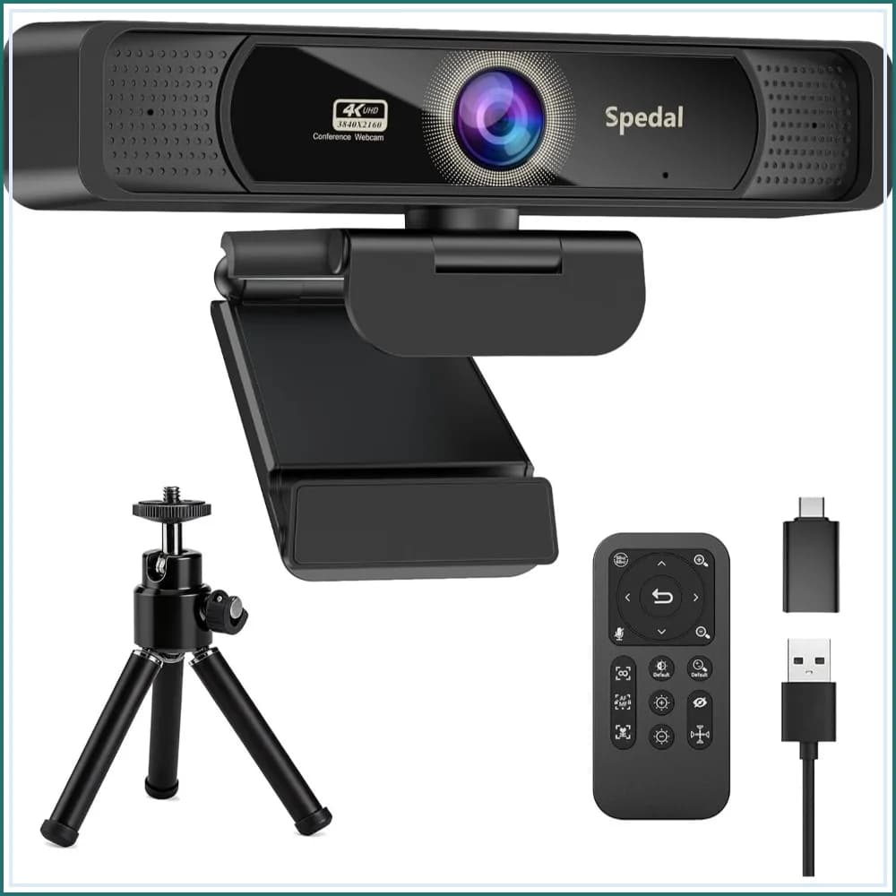 4K Webcam with Tripod, 120° Wide Angle, Sony Sensor, Dual Mics, Remote Control, Auto Focus for Video Conferencing & Streaming