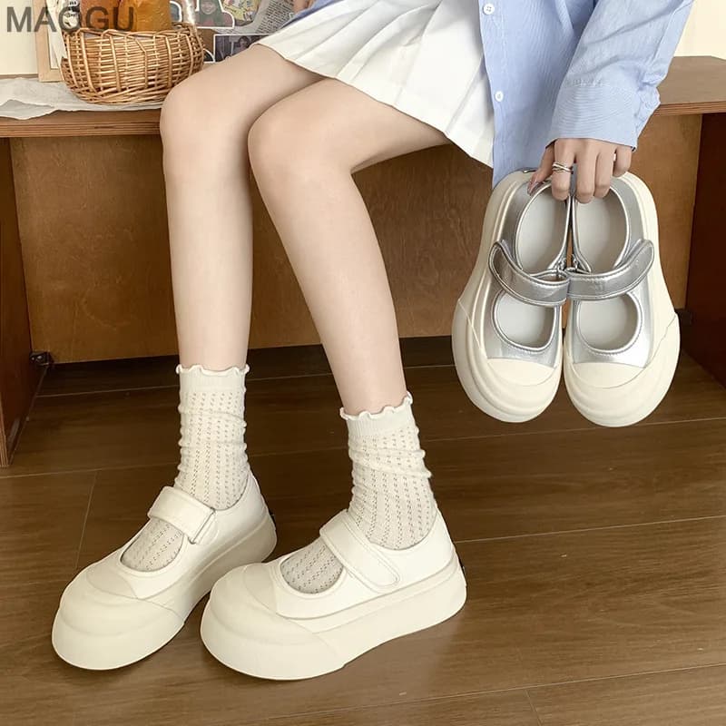 Women's Round Toe Shoes Straps with Buckle casual shoes with thick background Sturdy sneakers with growing height Daily footwear