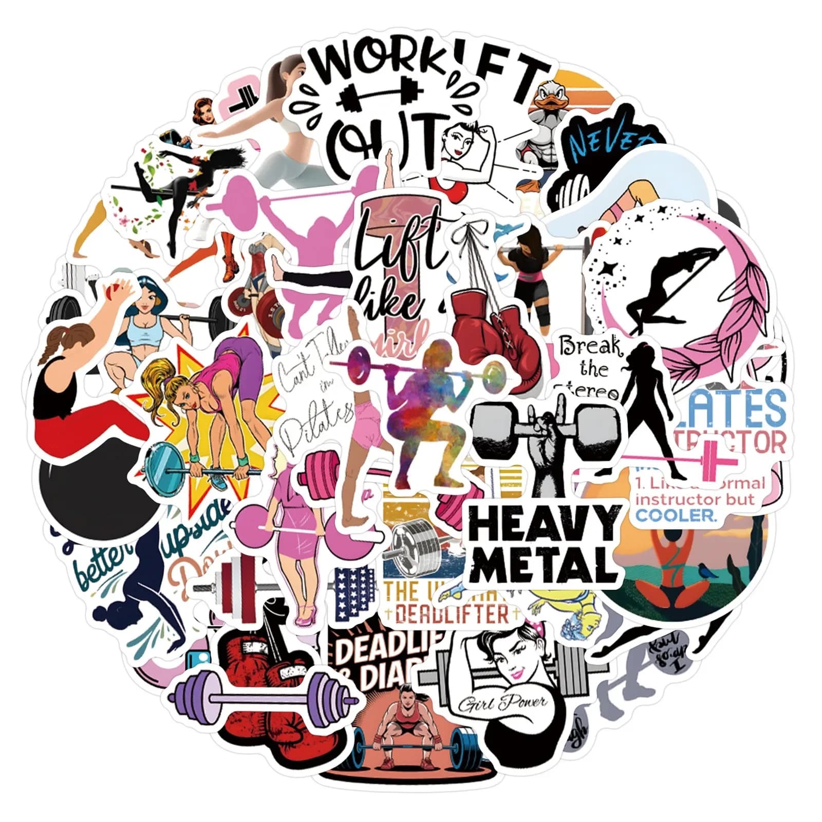 10/55PCS Inspirational Weight Loss Incentive Fitness Cartoon Stickers Muscle Balancing Weights Kettle Bell Decalcomanie Decoration