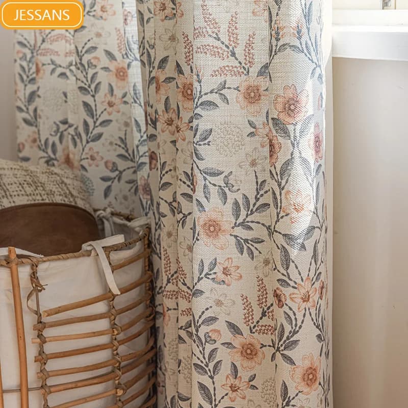 American Pastoral Style Small Floral Cotton Linen Print Beige Curtains Customized for Bedroom Living Room Balcony Bay Window