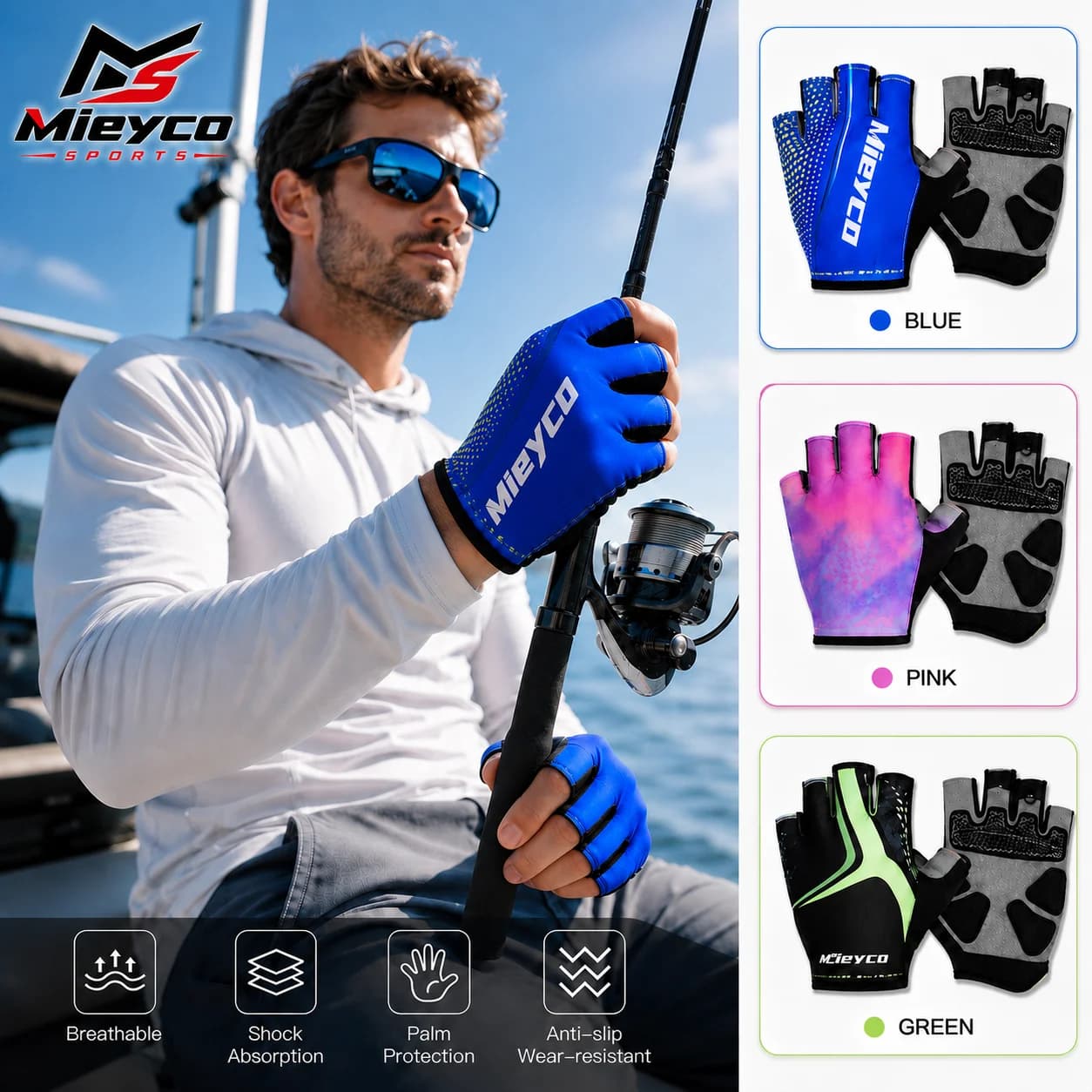 Anti-skid Half Finger Fishing Gloves For MTB Road Bicycle, Gym Workout, Kayak, Volleyball, Cycling, Motorcycle, Camping