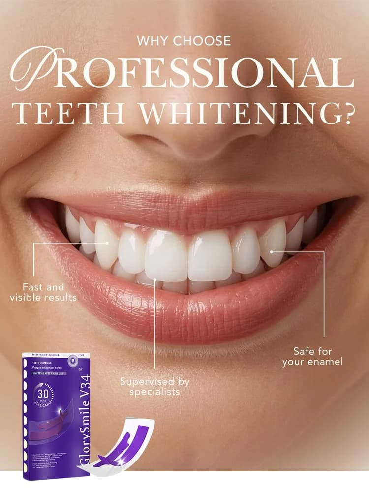 Strisce Sbiancanti Glorysmile V34 Viola Sicure per lo Smalto - Sbiancamento Dentale Non Sensibilizzante - Confezione da 7/14 Strisce