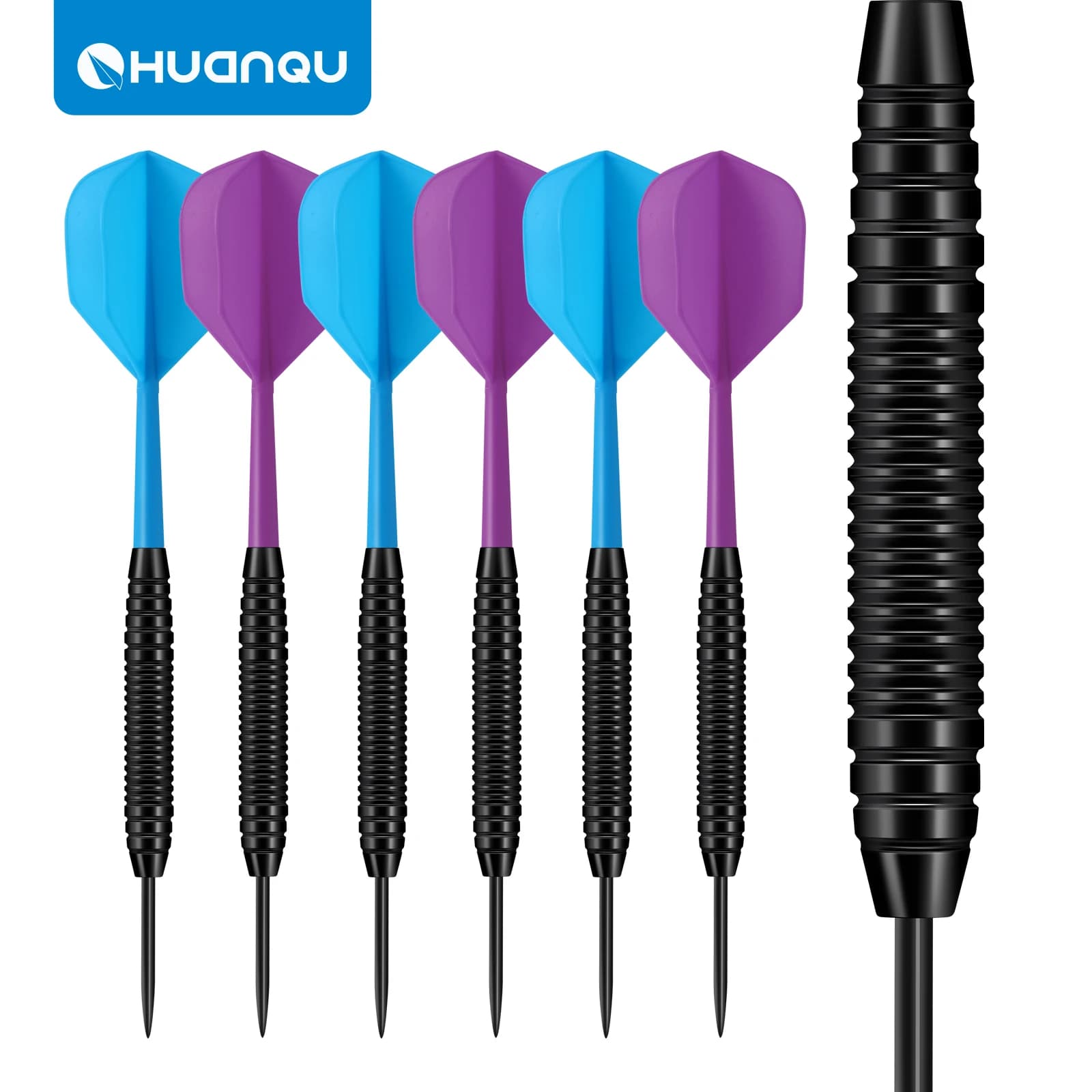 HUANQU Iron Steel Tip Darts Set Textured Grip Barrel Integrated Flight Shaft 2BA Replaceable Parts Spare Flights Shafts
