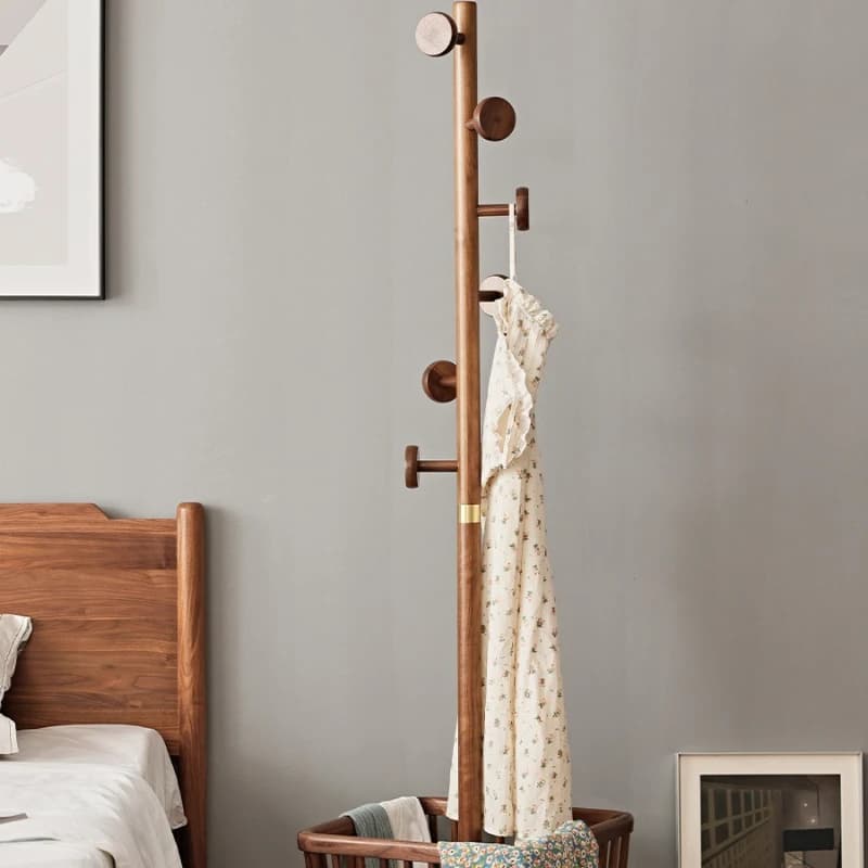 Basket for dirty clothes Hanging from floor to ceiling Solid wood walnut black House living room Bedroom Clothes rack