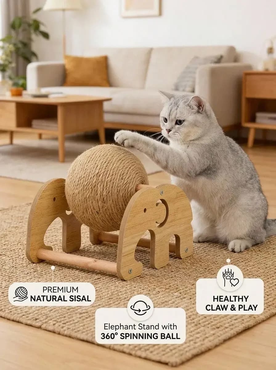 Durable Sisal Cat Scratching Board, Cat Tree, Scratching Ball & Vertical Scratching Post with Rollers, Wear-Resistant & Lint-Free, Sturdy Design That Won’t Tip Over