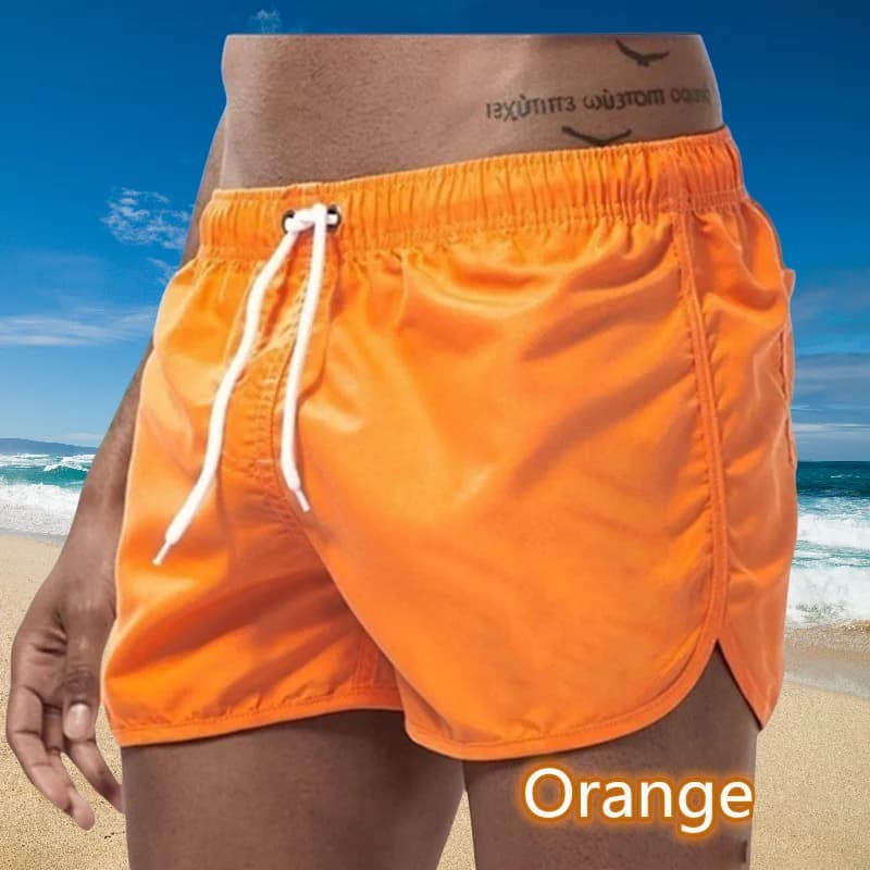 Pantaloni da bagno da uomo con tasche laterali in rete, pantaloncini da spiaggia in tinta unita, asciugatura rapida, pantaloncini leggeri con coulisse, costume da bagno estivo