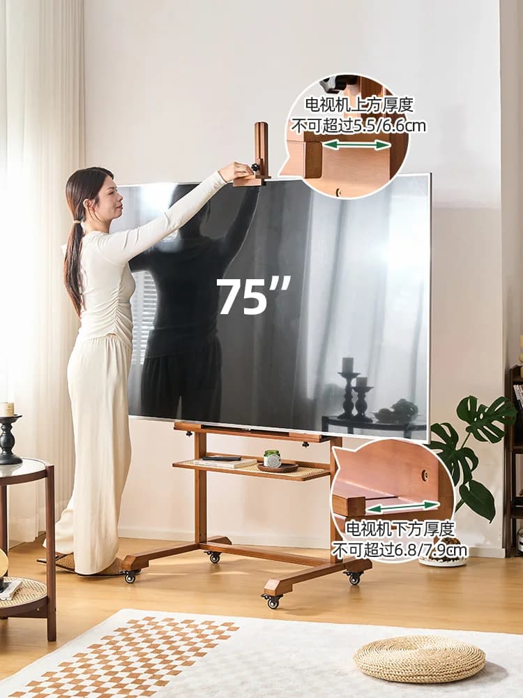 Supporto TV LCD Monitor universale Mobile dal pavimento al soffitto con ripiano sospeso con ruota Mobile TV per piccoli appartamenti domestici