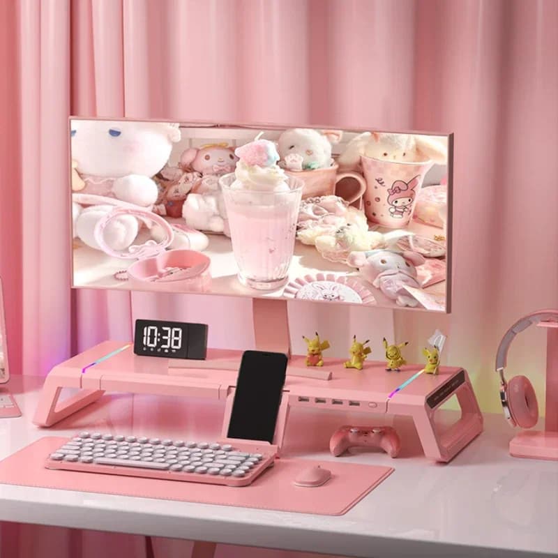 Riser per monitor F22 Ins, supporto rialzato con porta USB, ripiano per effetti di gioco a LED, robusto organizer portante, trasferimento dati senza ritardo