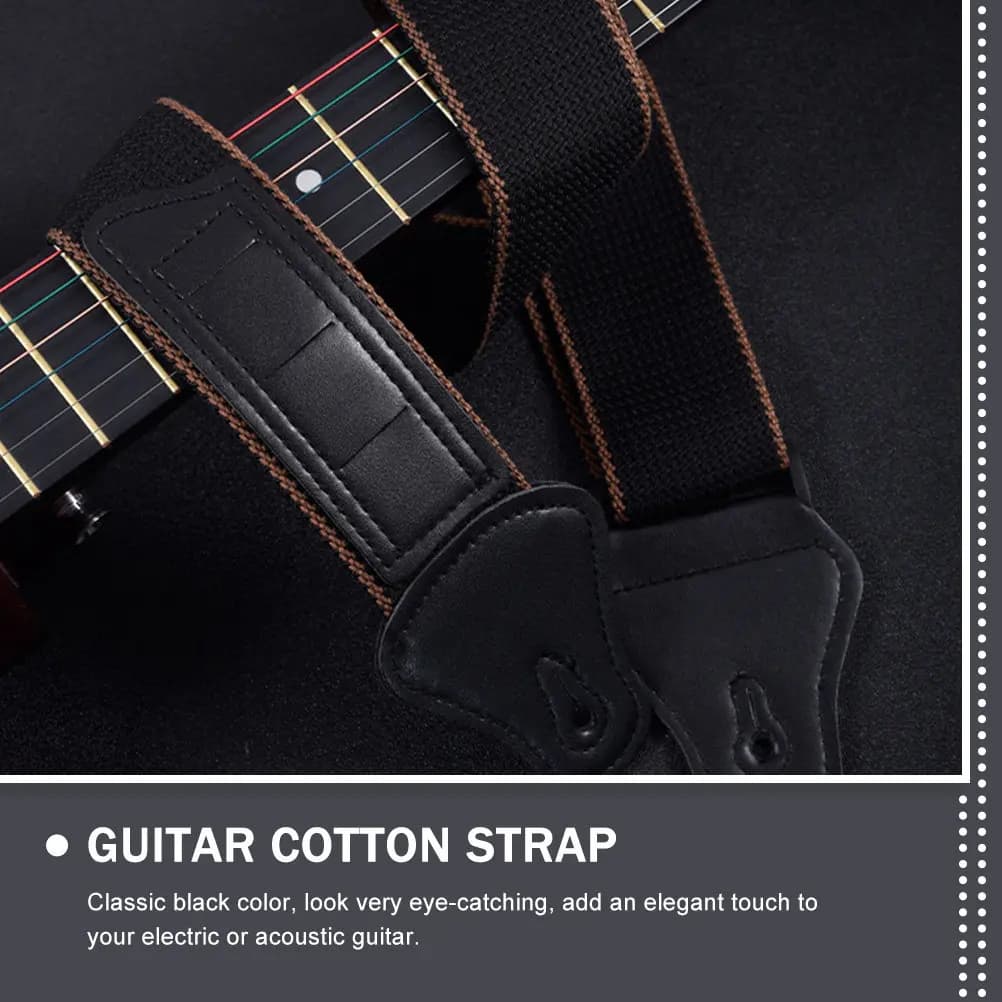 Tracolla per Chitarra Regolabile in Lunghezza, Comoda, Classica, Nera, in Cotone, per Chitarra Elettrica, Acustica e Ukulele, Antistress