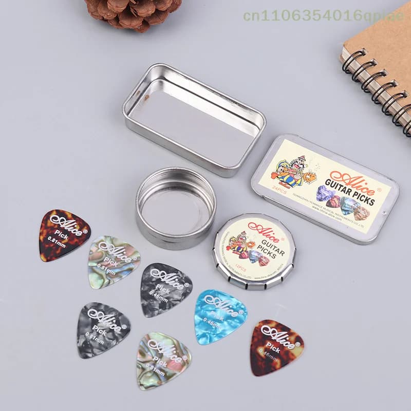 12/24 Pcs Acoustic Electric Guitar Picks Plectrums Multifunction Celluloid With Metal Picks Collection Box For Guitar Lovers
