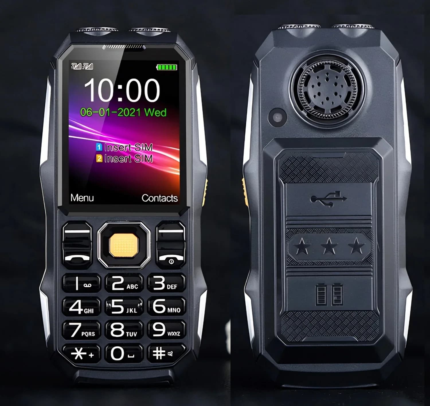 Prezzo basso Telefono ruvido Batteria grande Pulsante Chiamata rapida 3 Sims Altoparlante Due torce GSM 2G Ampio display Durevole Telefono senior