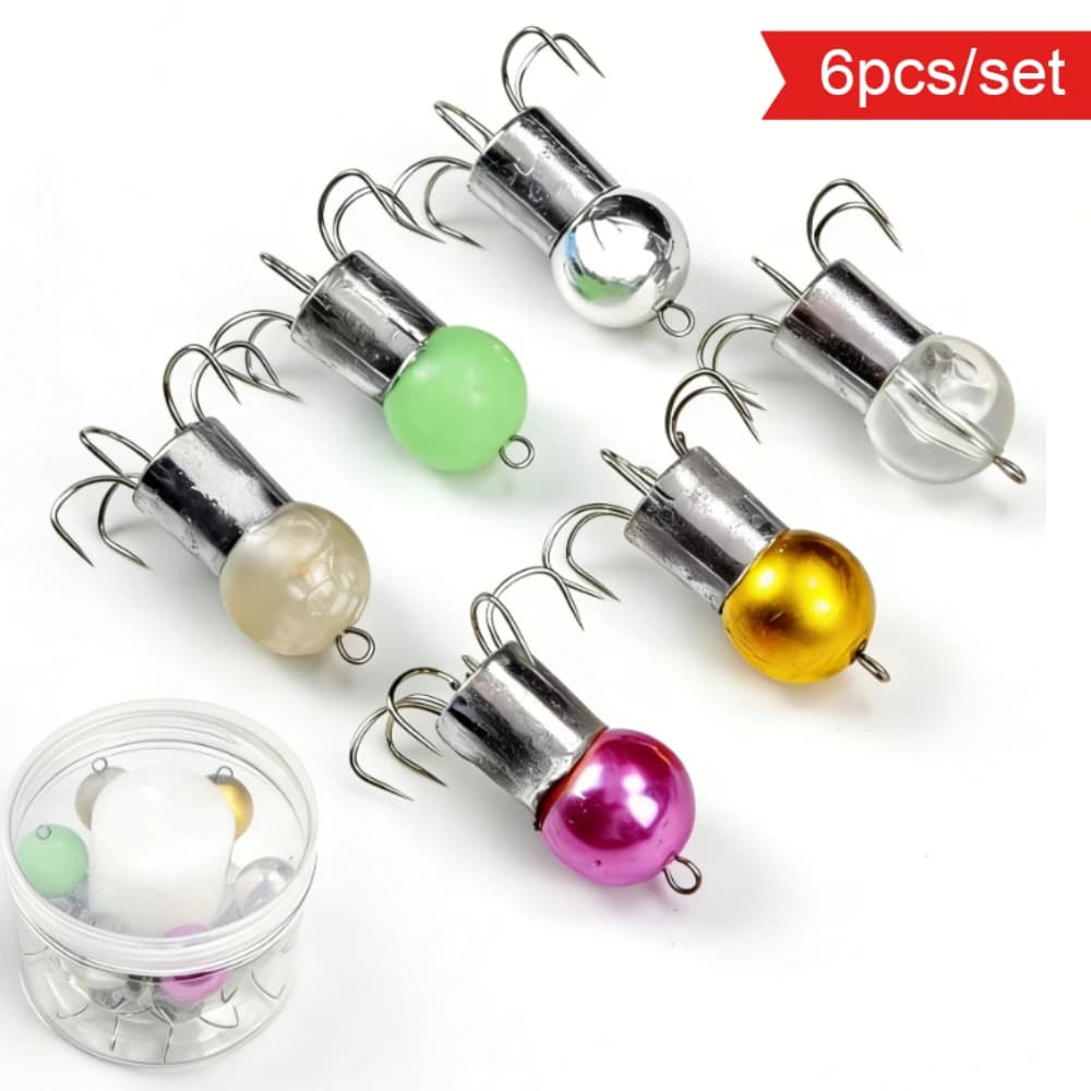 Set of 6 52g artificial baits for squid, octopus and cuttlefish, with hook and wooden shrimp bait, for salt water