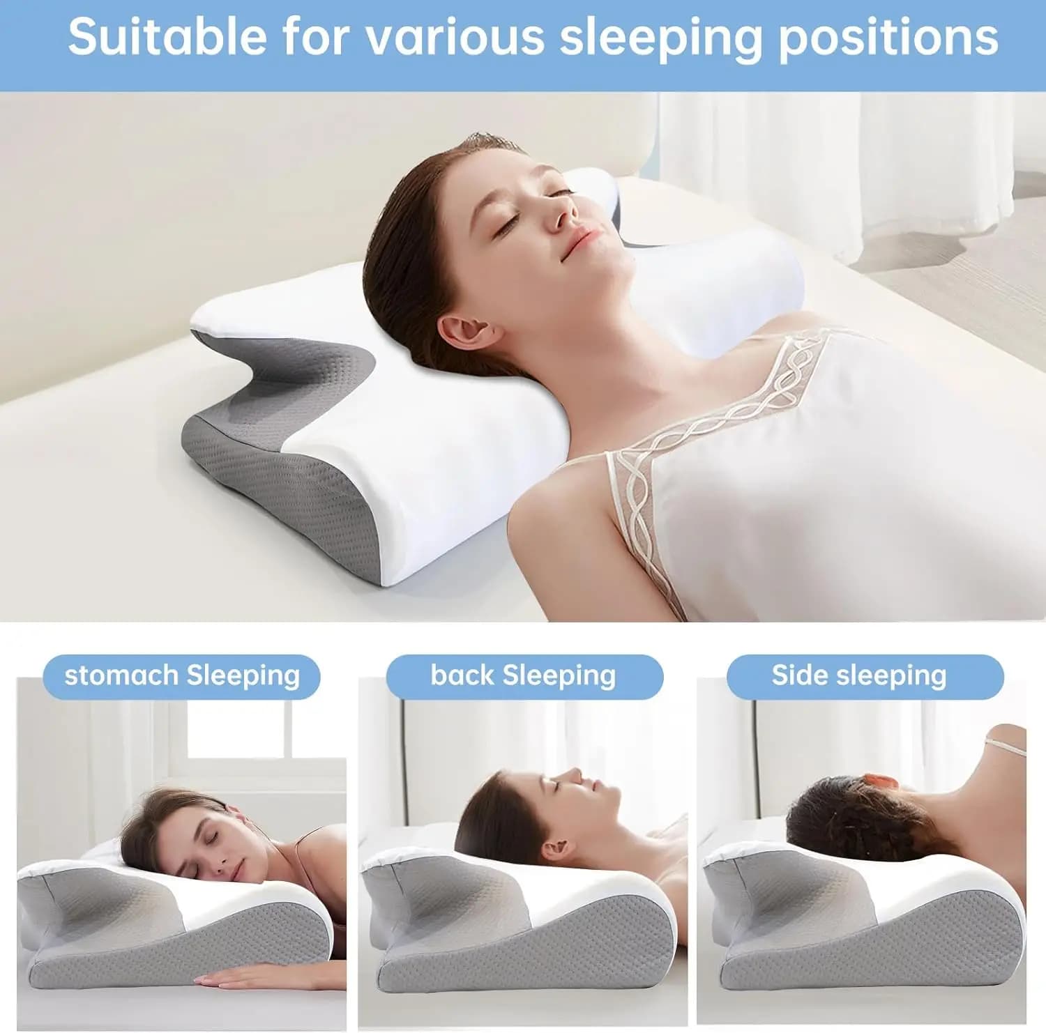 Cuscino per il Collo a Memoria di Forma Butterfly Sleep, Cuscino Ortopedico Cervicale in Memory Foam a Lento Ritorno, Comodo per il Sonno e il Massaggio del Collo