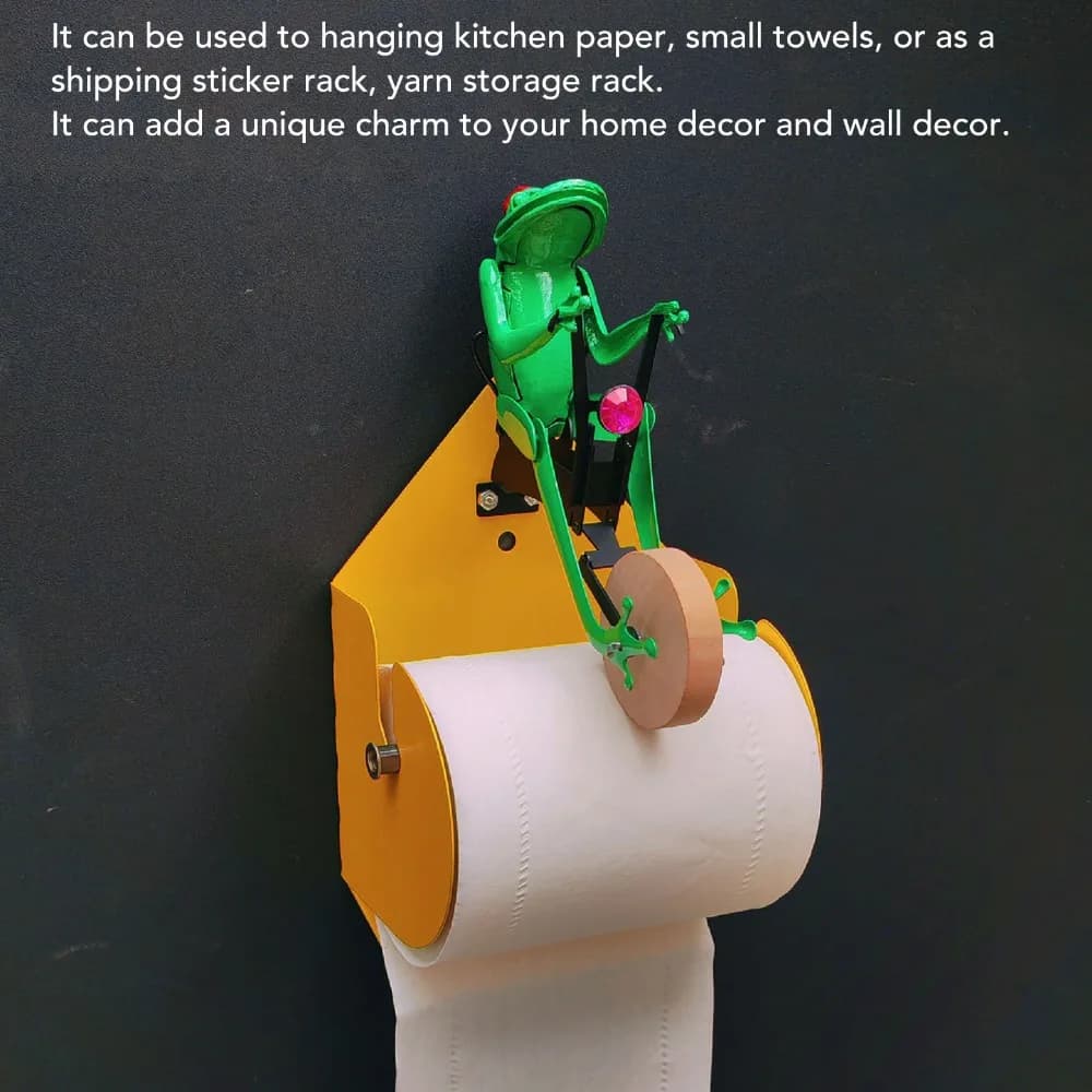 3pcs Wall Mounted Frog Toilet Paper Holder Wood Accent Unicycle Creative Toilet Roll Holder Iron Alloy Construction