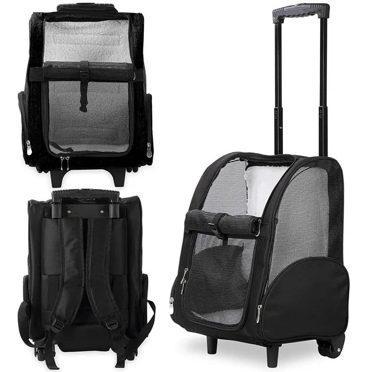 Airline Approved Cat and Dog Travel Stroller Mesh Breathable Roll Wheels Pet Carrier Backpack with Animal Pattern
