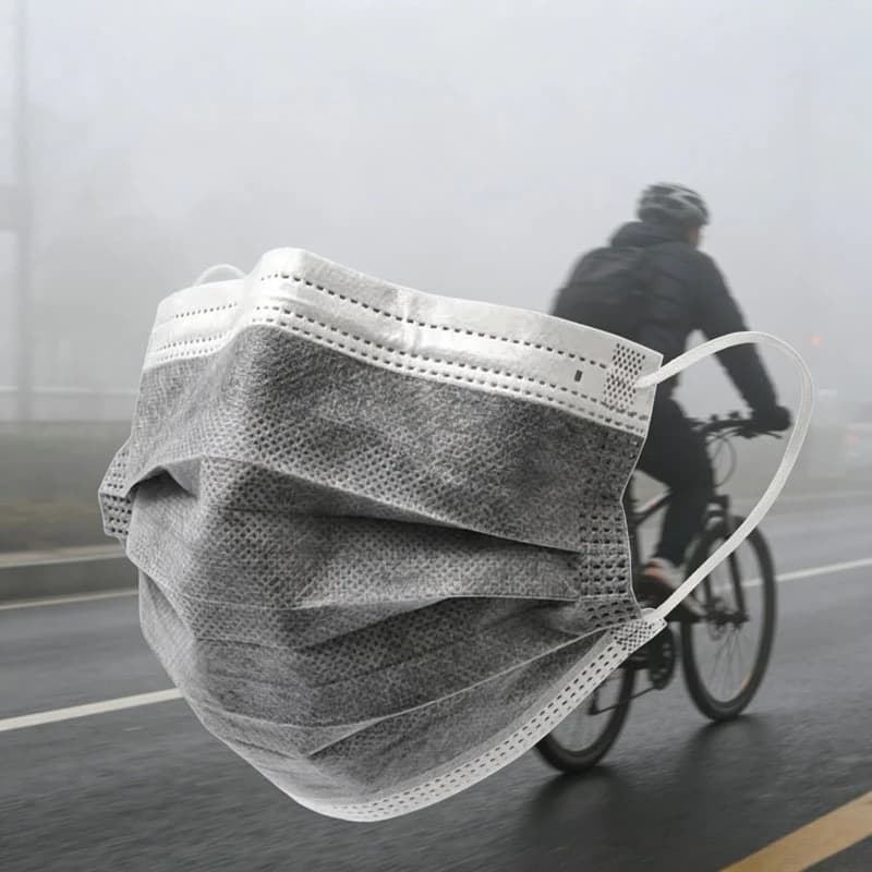 50 maschere monouso con filtro a carboni attivi, nere, con elastici per le orecchie, a 3 strati, in tessuto non tessuto meltblown, traspiranti