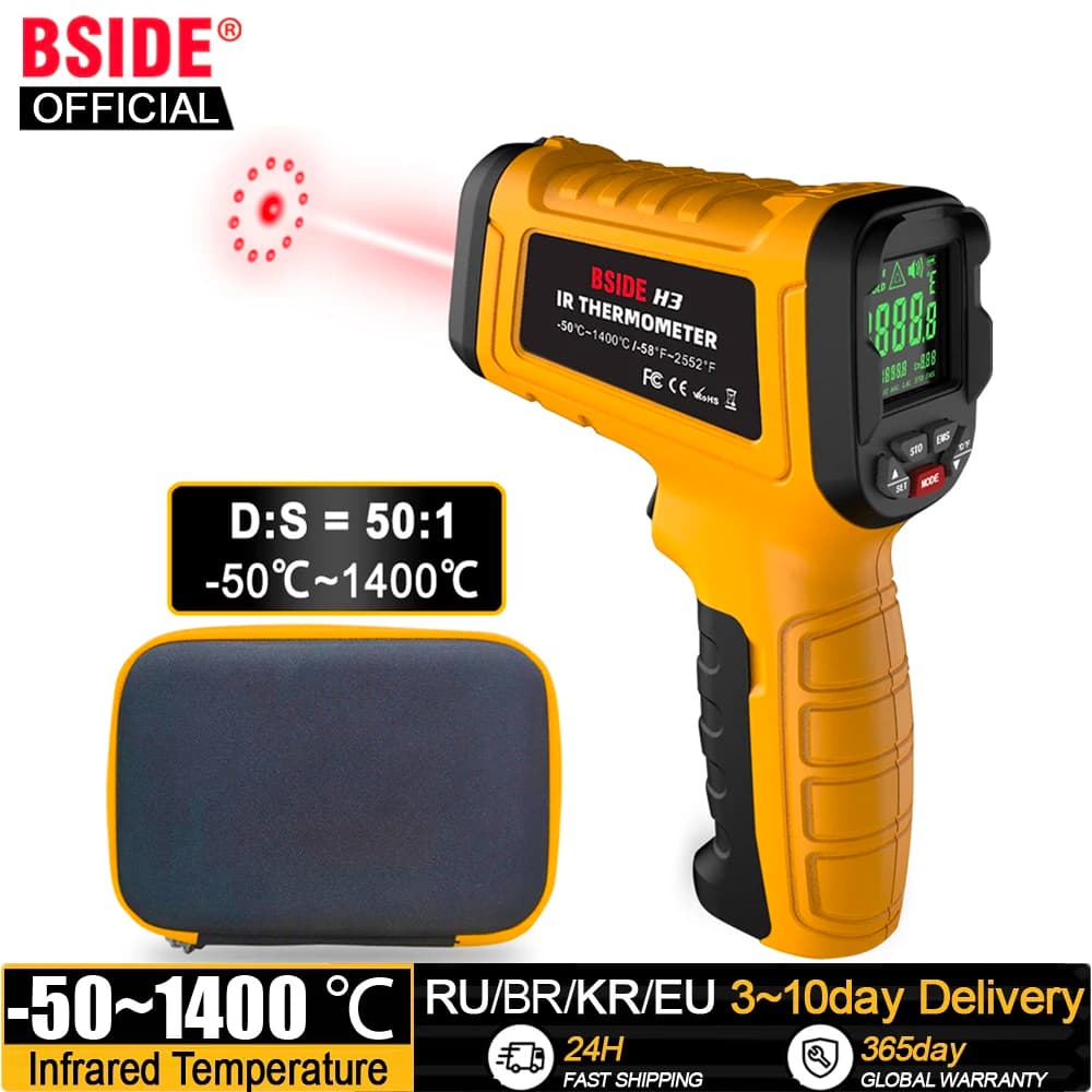 BSIDE -50~1400C Termometro a infrarossi Professionale 50:1 Misuratore di temperatura digitale IR-LCD Termometri laser senza contatto Pirometro