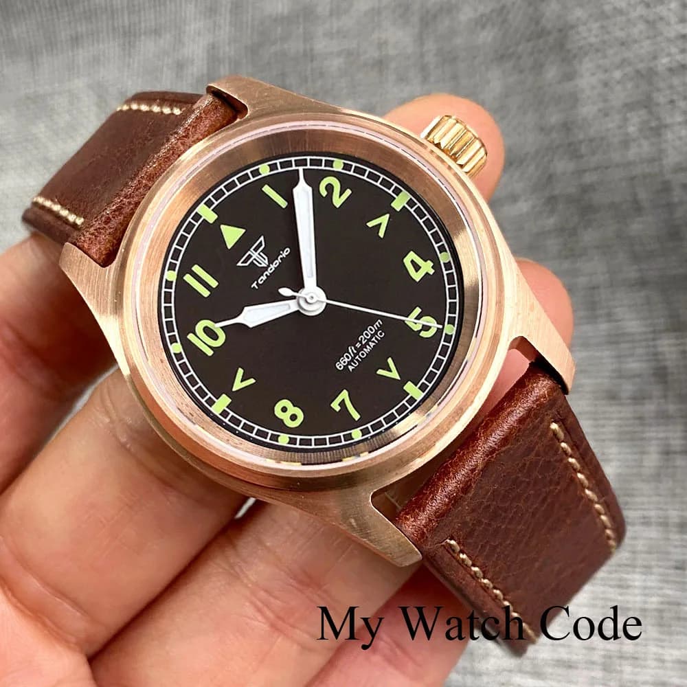 Real Bronze Pilot Watch Men Miyota 8215 Automatic Small Wristwatch Lume Clock Military Sapphire Glass 200m waterproof Tandorio