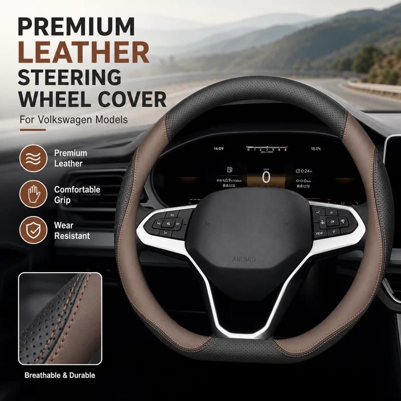 For Volkswagen Steering Wheel Cover Leather for Lavida, T-Roc, Golf, Tayron, Magotan, Sagitar, ID.3, Lingdu, CC