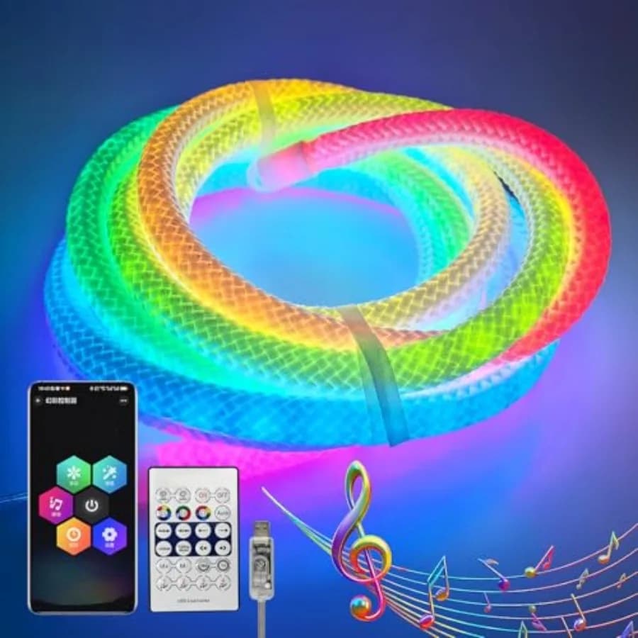 360 Degree Illuminated LED Neon Woven Light Strip 16.4FT 5V USB Music Synchronization APP Control for Game Room Festival Campin