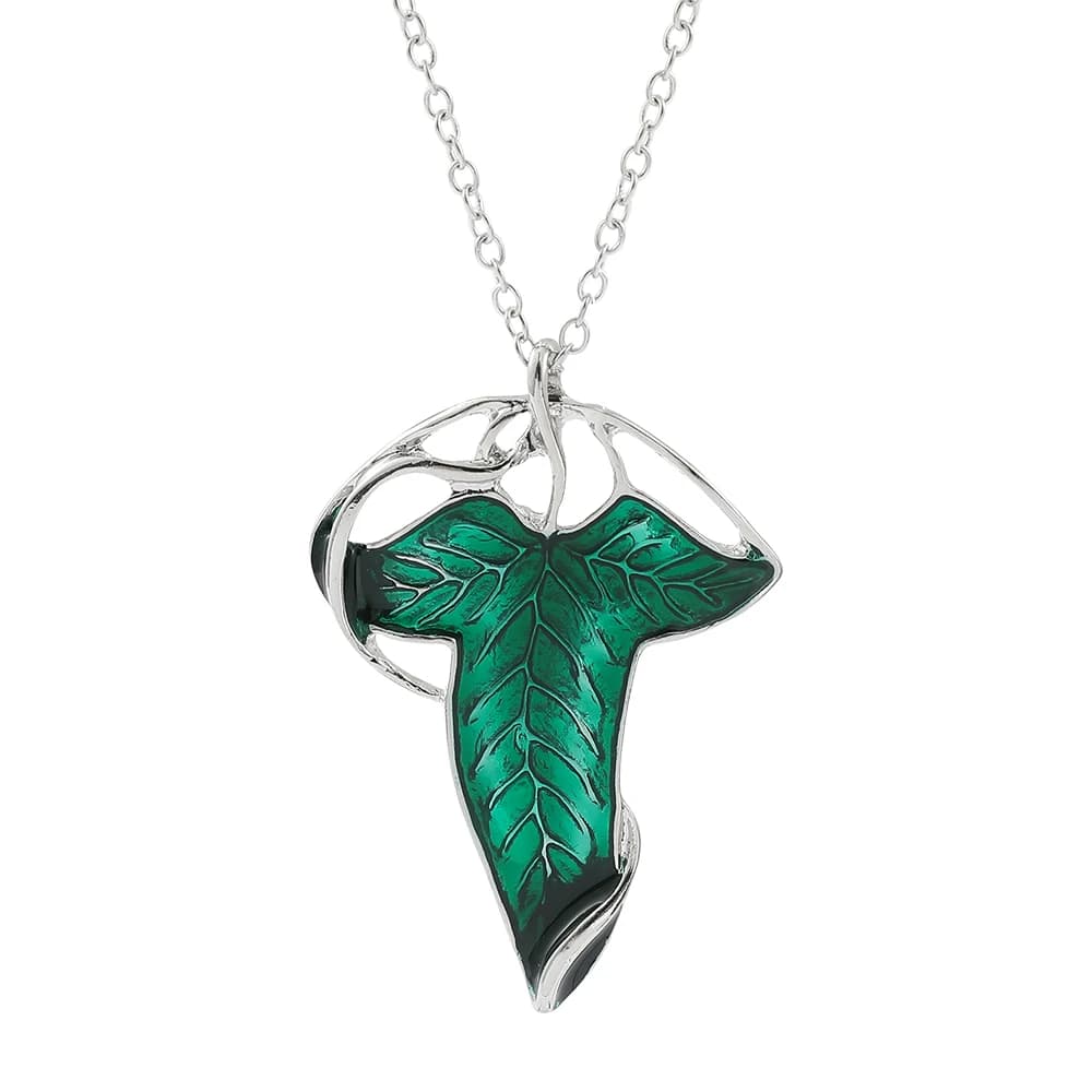 Collana con Ciondolo Foglia Verde Vintage, Gioiello a Catena Stile Elfo Squisito, Accessorio Regalo per Donne