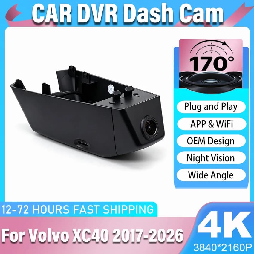 New!Plug and Play Dashcam For Volvo XC40 2017-2026 Wifi Car DVR Front and rear 4k dash cam Driving Recorder, Car Camera for XC40