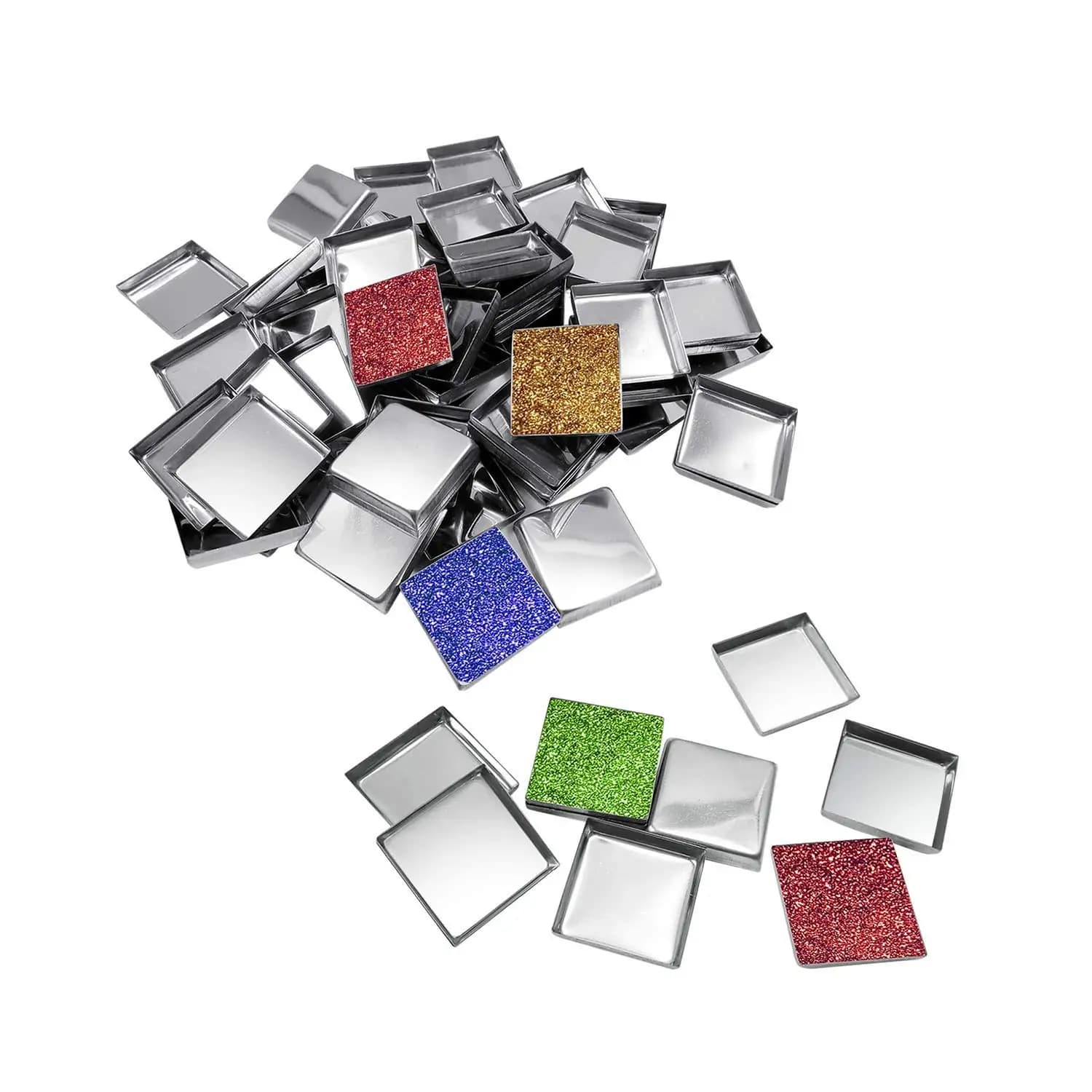 100Pcs Empty Stainless Steel Square Metal Pans for Cosmetic Eyeshadow Palette Magnetic Makeup Palette 26mm Wide 3.5mm Height