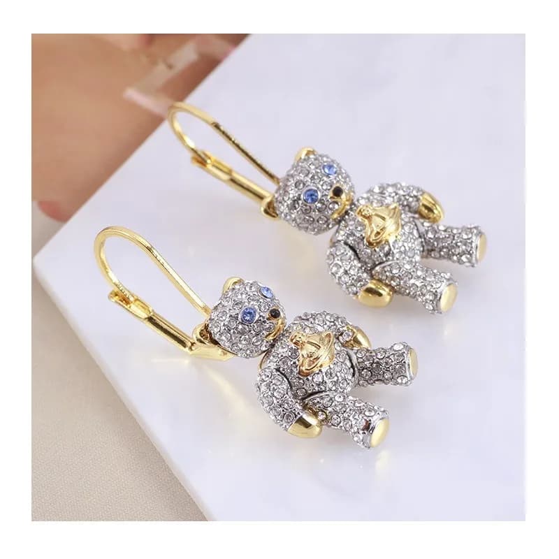 Jewelry Personalized Creative Bear Teddy Bear Shape Inlaid with Diamond Ears Hook Earrings Mixed Batch
