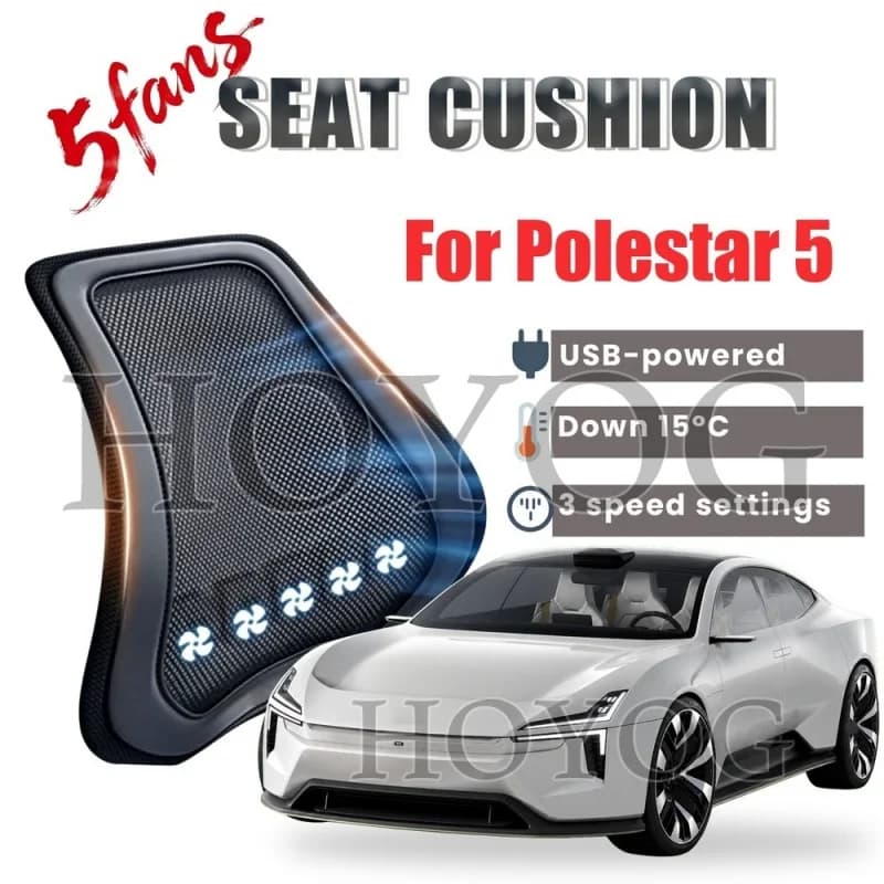 For Polestar 5 Car Seat Cooling Lumbar Support Cushion Back Support Pillow USB Fan Ventilated Mesh 3 Speed Ergonomic Waist Rest