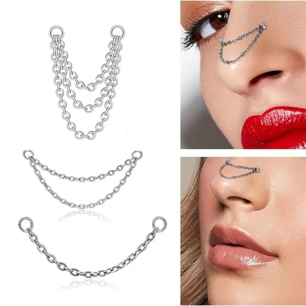 Titanium Nose Chain Three Layer Chain Double Chain Labret Chain 25-50mm DIY Piercing Earring Piercing Ear Nose Jewelry