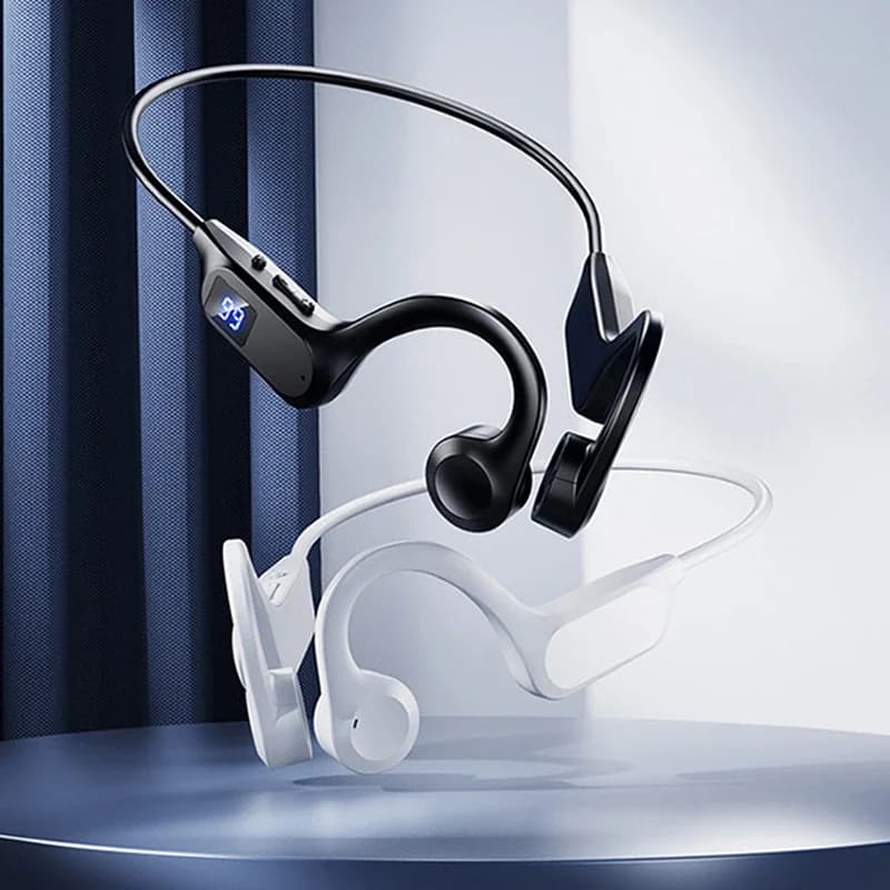 Auricolari Bluetooth a Conduzione Aerea/Ossea 2026 V5.2 con Slot per Scheda di Memoria, Display Digitale, Auricolari Sportivi a Gancio per Orecchio, Impermeabili