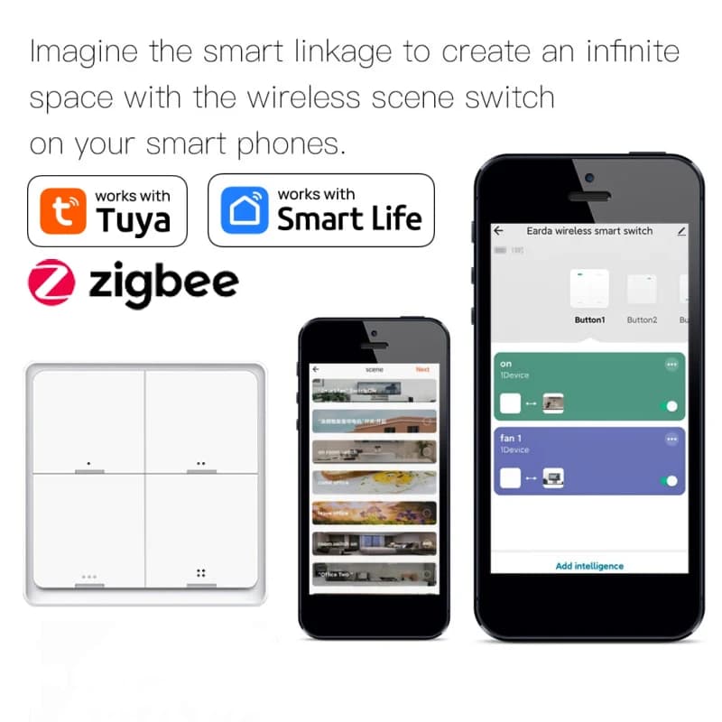 RSH 4 gang Tuya ZigBee Wireless 12 Scene Switch Controller Button Automation Scenario Battery Powered for Tuya Devices