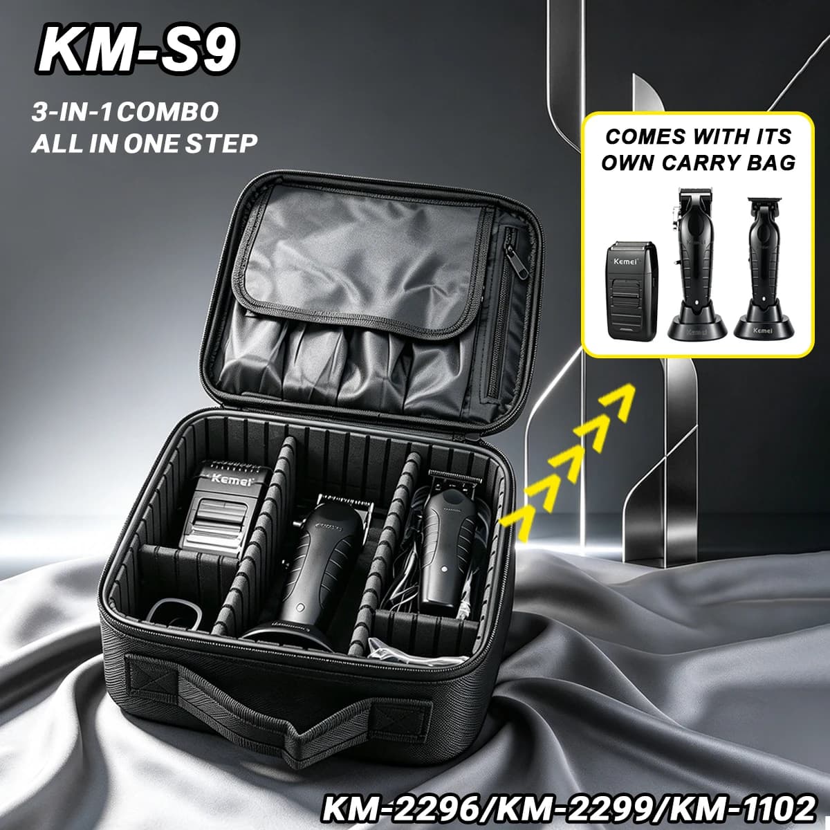 Kit Tagliacapelli Kemei KM-2296 KM-2299 KM-1102 S9, Rasoio Elettrico da Uomo, Macchina Professionale per Taglio Capelli
