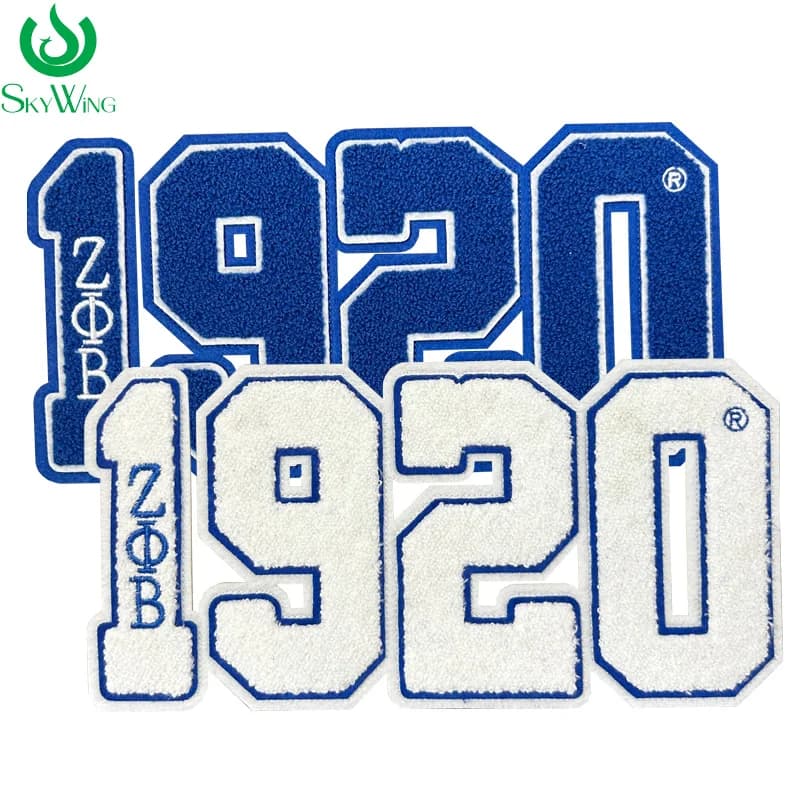 1920 numero di ciniglia con Zeta Phi Beta blu e bianco Sorority iron on Patch per felpa
