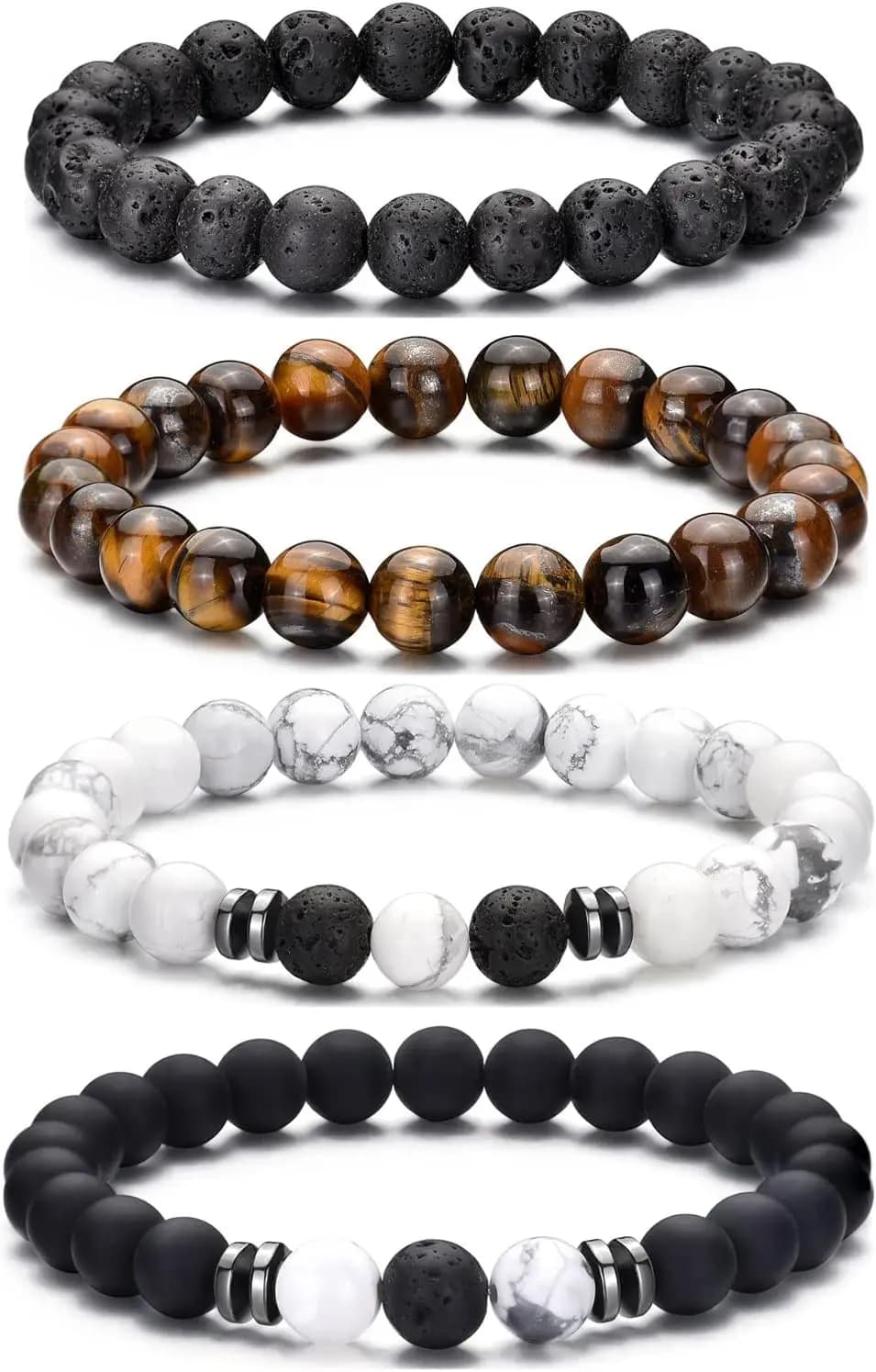 Set di Bracciali con Perline in Pietra Naturale per Uomo! Diffusore in pietra lavica, robusto. Senza nichel, perfetto per l'uso quotidiano, in palestra e all'aperto!