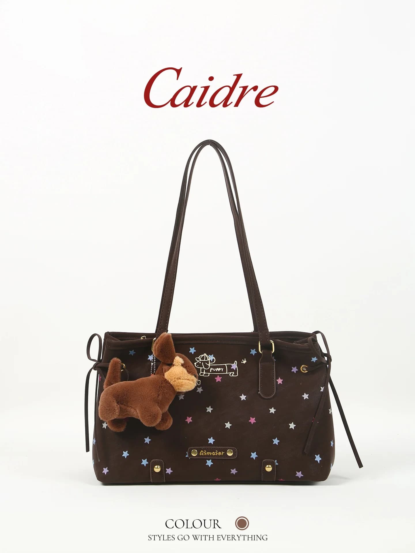 Borsa tote con stampa a stelle in stile coreano Caidre, regalo di compleanno, borsa da pendolare da donna, zaino a doppia spalla con simpatico cane per giovani