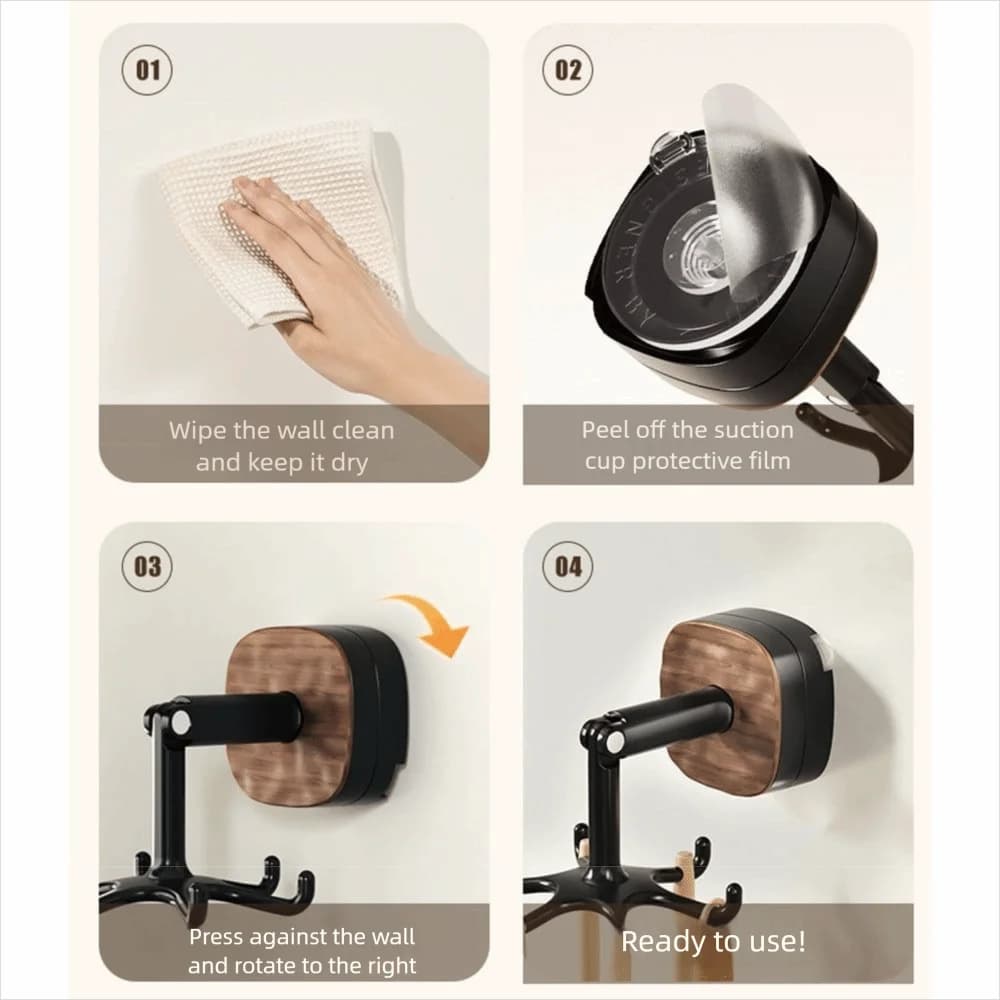 Ventosa 360 ° Supporto Girevole per Utensili da Cucina Stile Nordico, Montaggio a Parete, Salvaspazio, Impermeabile