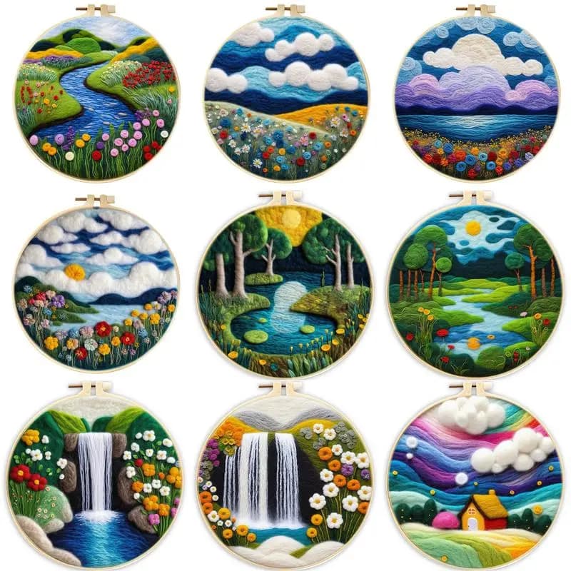 SDOYUNO 20x20cm Frame Wool felt Kit Needle felt creative landscape felt painting DIY handmade wool wool felt kit for adult