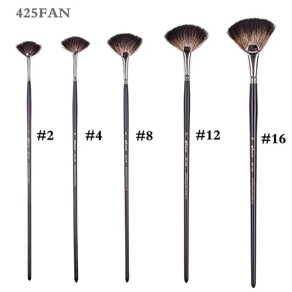 ArtSecret 1-5 PCS Watercolor Fan Brush Soft Natural Hair Art Brush for Acrylic Gouache Wooden Handle Painting Brush for Artist