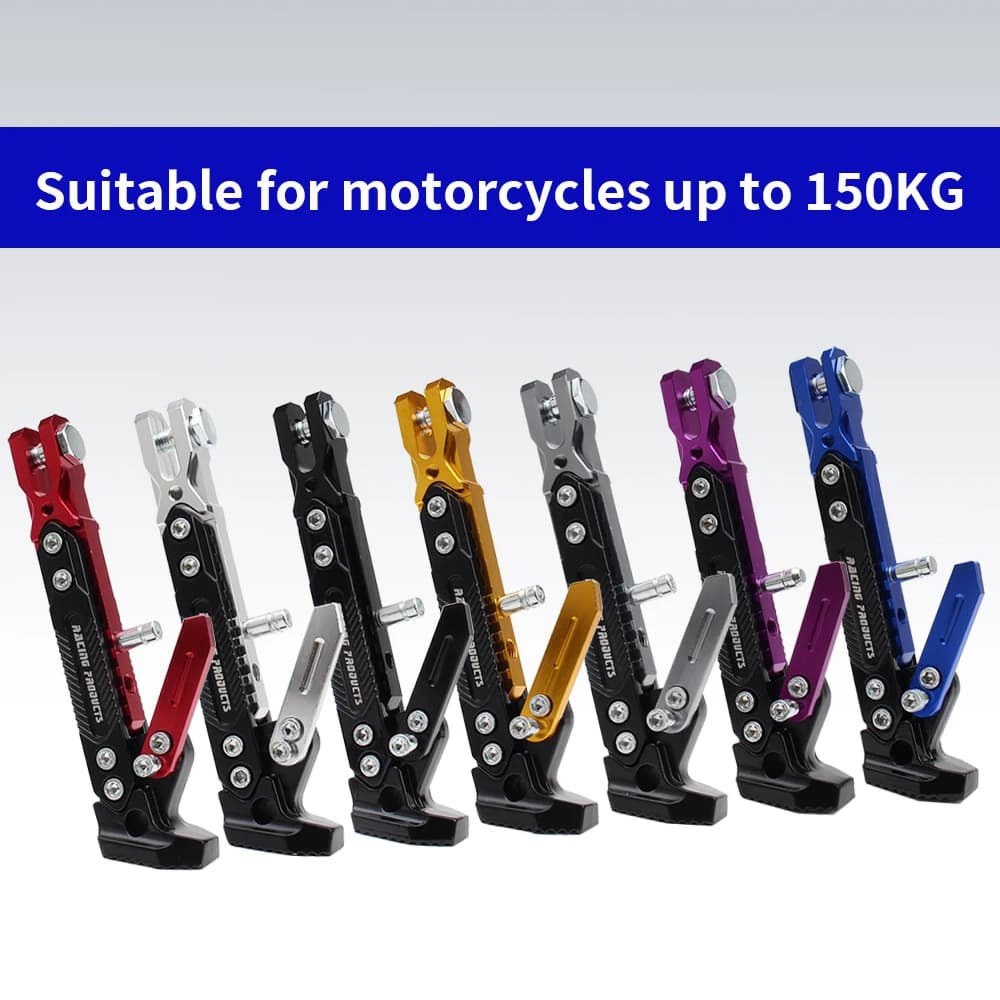 Supporto per piede per treppiede da parcheggio regolabile Costruzione in lega di alluminio CNC per motociclette fuoristrada e biciclette universali