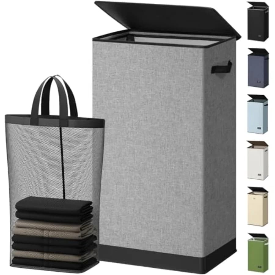 Laundry Hamper with Lid Large and Tall Collapsible Laundry Basket, Clothes Hamper with Bag Removable Easy to Carry, Dirty Hampe
