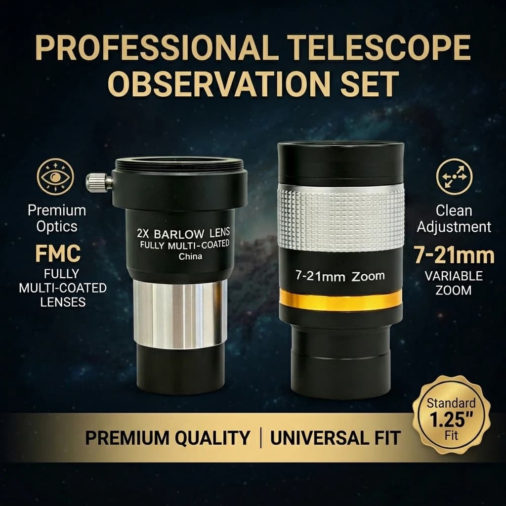 1.25" Telescope Eyepiece Set 7-21mm Zoom Eyepiece with 2X Barlow Lens FMC Optics Professional Astronomical Observation Kit