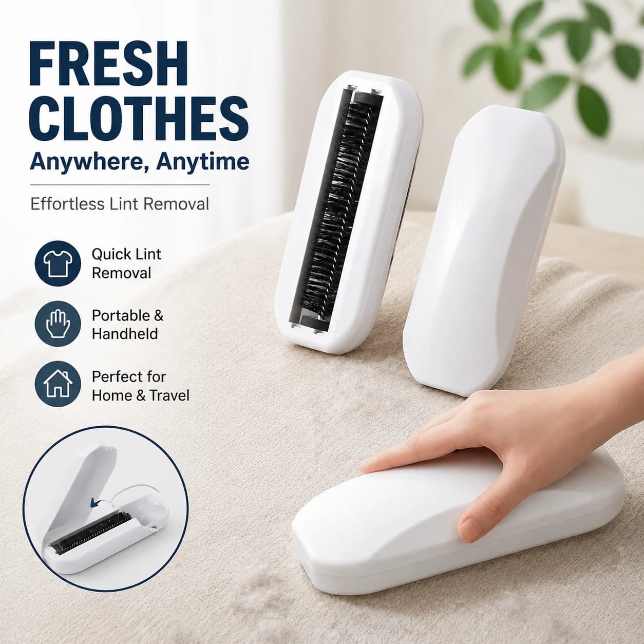 Lint Roller for Clothes, Portable Handheld Fabric Shaver, ABS Material, Lint Remover for Home Travel, White Gray